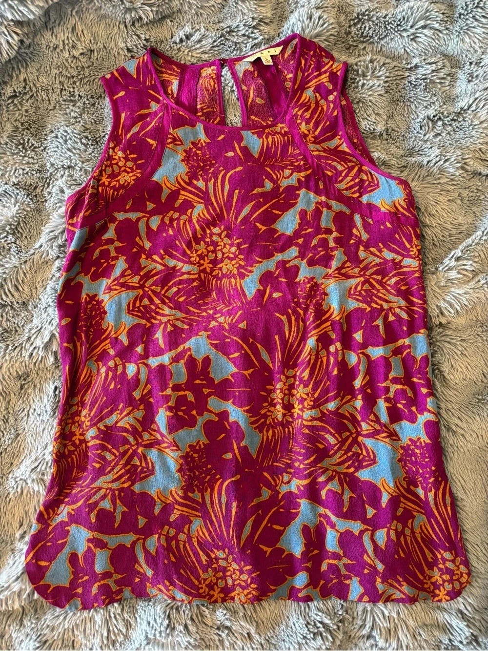 Cabi Palm Grass Tank Floral Rayon Tank Top Purple & Blue Large